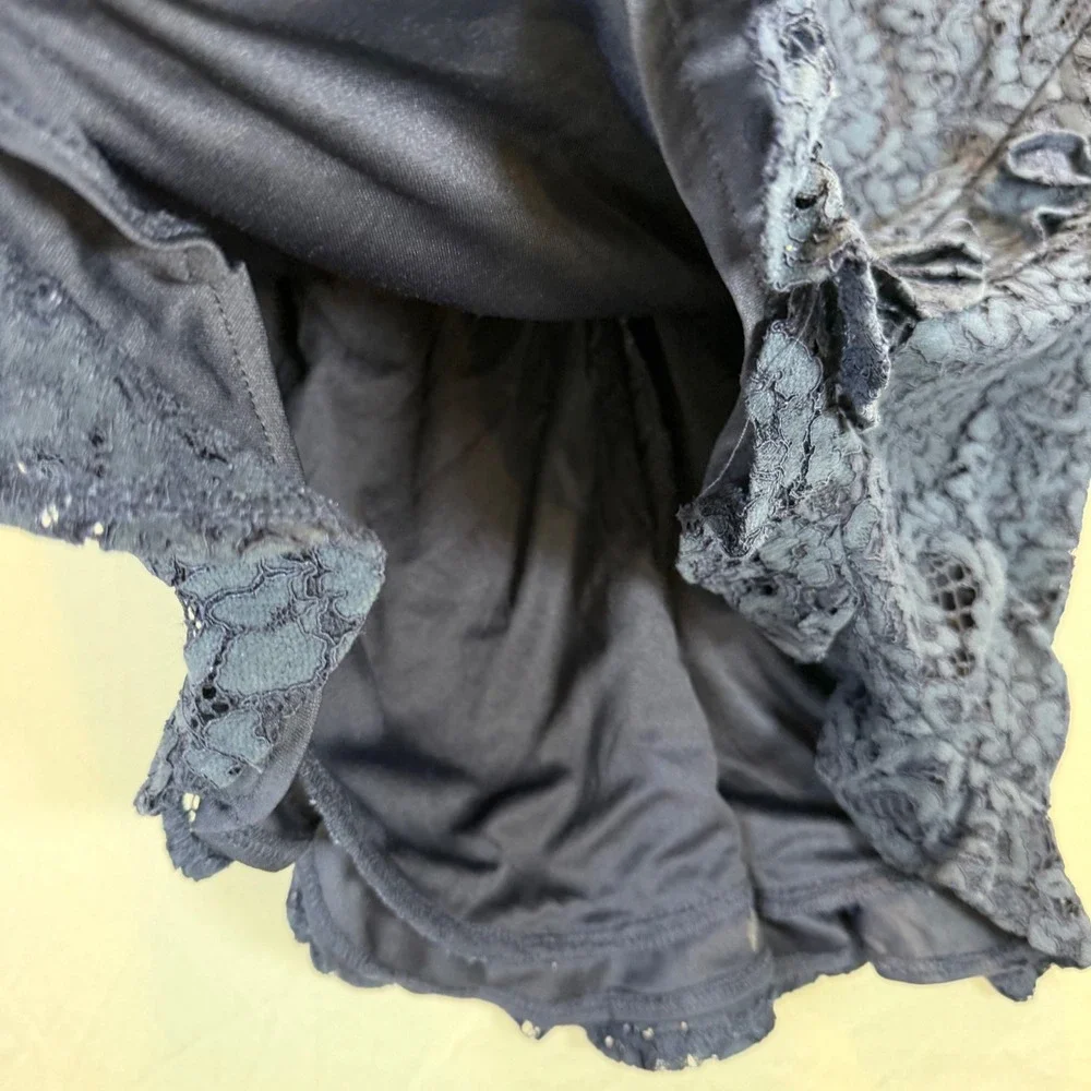 Navy Blue Lace Long Sleeve Ruffle Mini Dress Womens US‎ M Romantic Cocktail Date